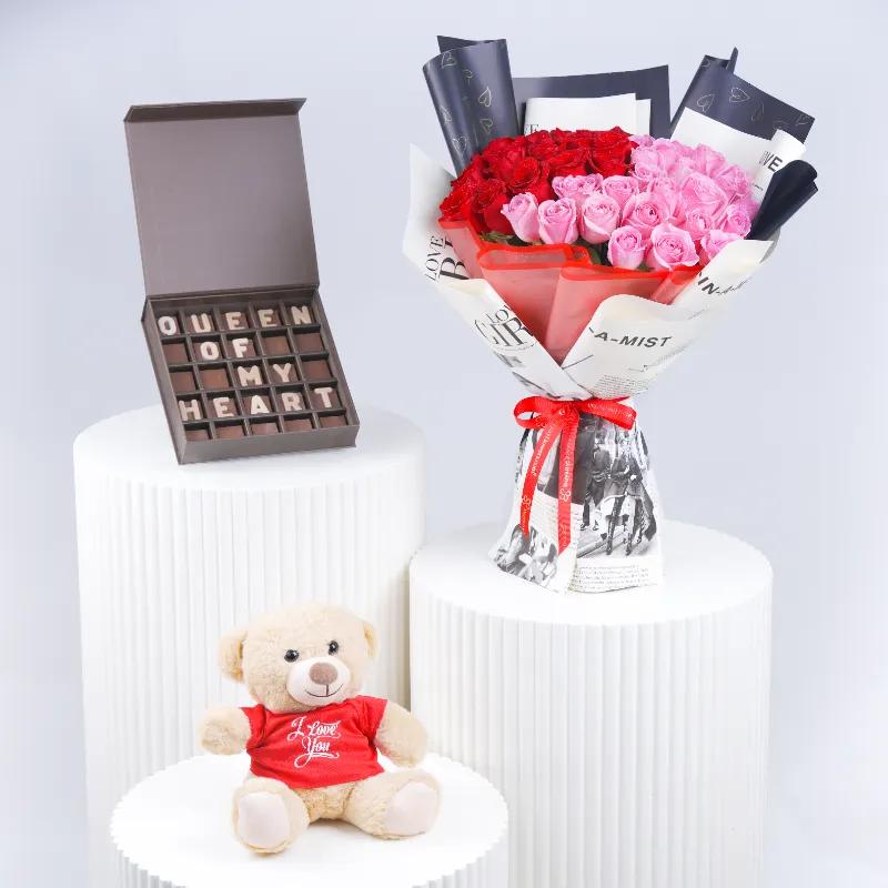 Cute Love 51 Roses Bouquet Trio - Gift Sets gift from Buy Any Flowers Dubai in Al Quoz Industrial Area 4, Dubai, UAE