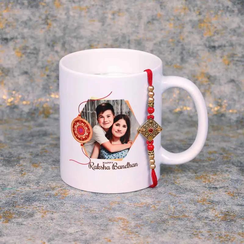 Antique Kundan Rakhi with Personalised Mug thumbnail 2