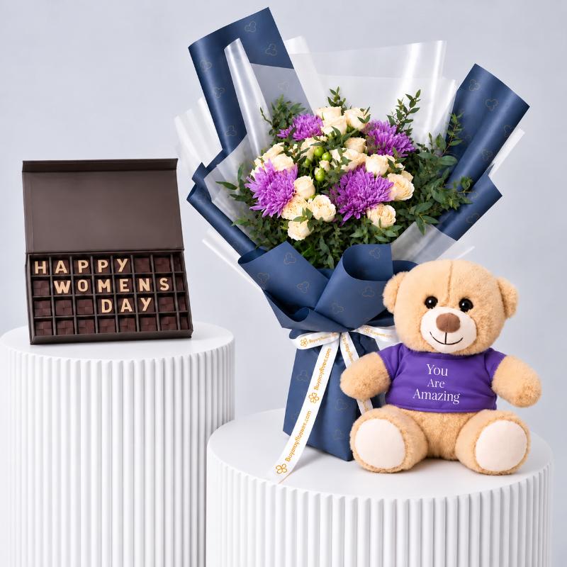 Peach Radiance Flower Bouquet Trio - Gift Sets gift from Buy Any Flowers Dubai in Al Quoz Industrial Area 4, Dubai, UAE