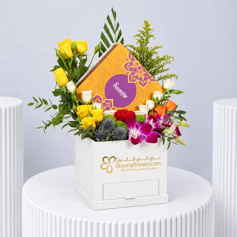Festive Chocolate Floral Box - Chocolates gift from Buy Any Flowers Dubai in Al Quoz Industrial Area 4, Dubai, UAE