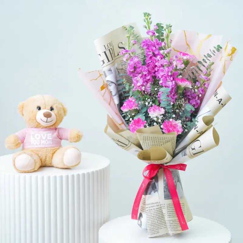Blushing Pink Bouquet With Teddy - Gift Sets gift from Buy Any Flowers Dubai in Al Quoz Industrial Area 4, Dubai, UAE