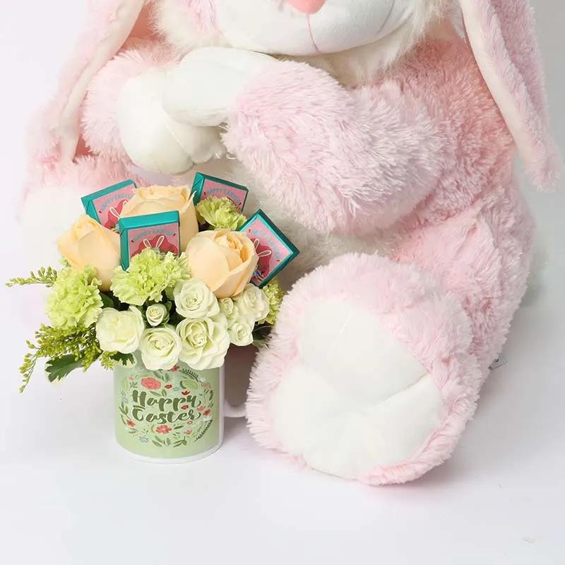 Flowers and Chocolates in Easter Mug with Grand Bunny thumbnail 3