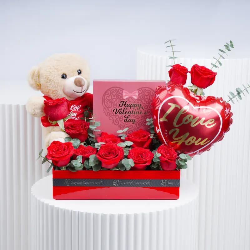 Valentine Flower Hamper - Gifts gift from Buy Any Flowers Dubai in Al Quoz Industrial Area 4, Dubai, UAE