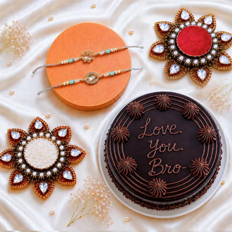 Set of 2 Rakhi with Chocolate Cake in Dubai