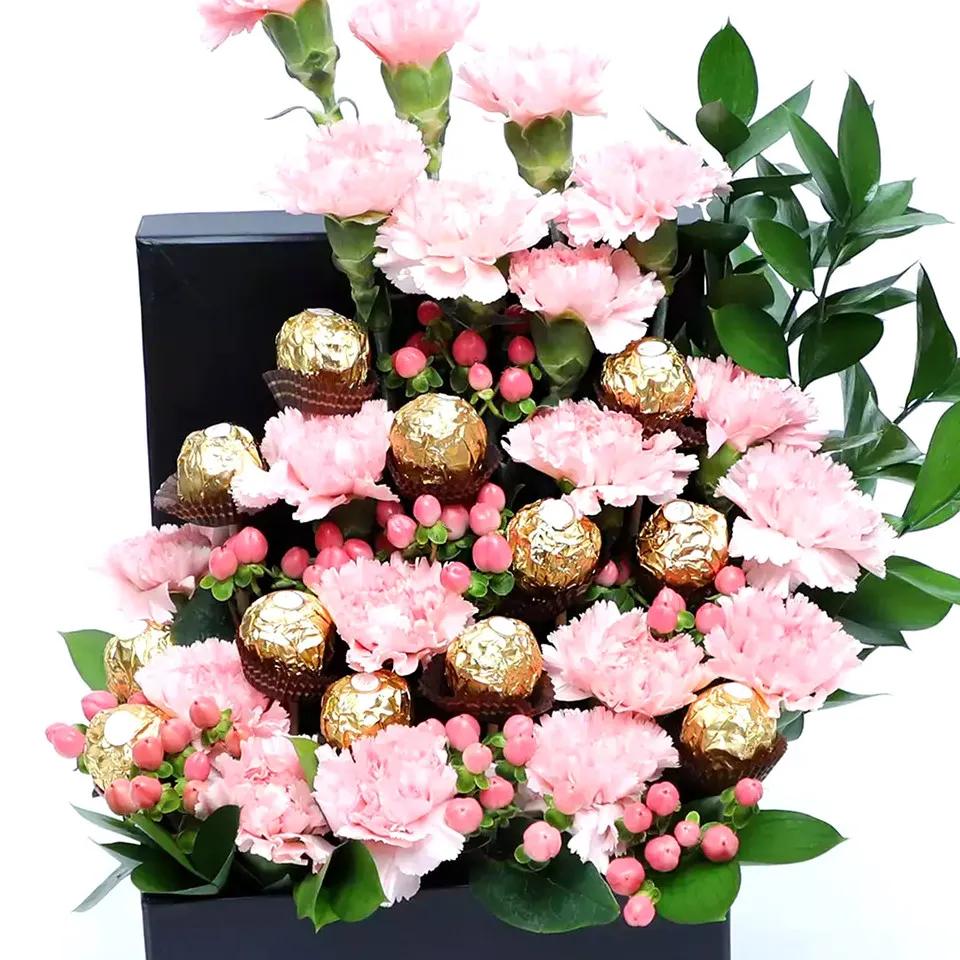 Pinky Garden Carnations and Ferrero Rocher Arrangement thumbnail 3