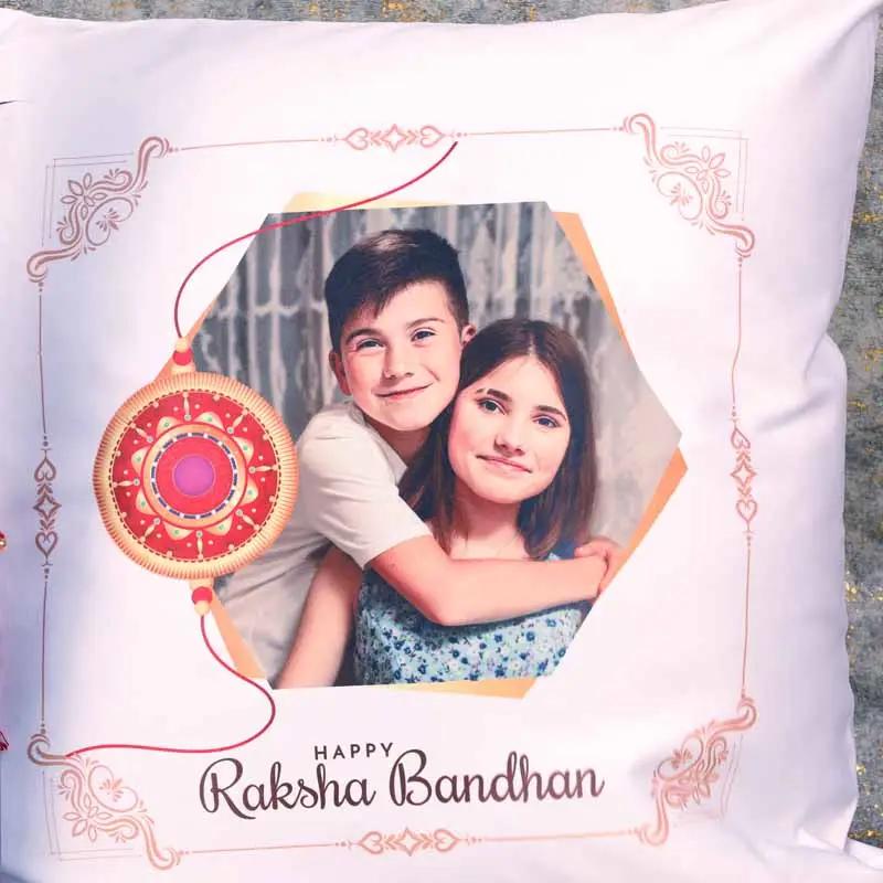 Antique Kundan Rakhi with Personalised Cushion and Mug thumbnail 2