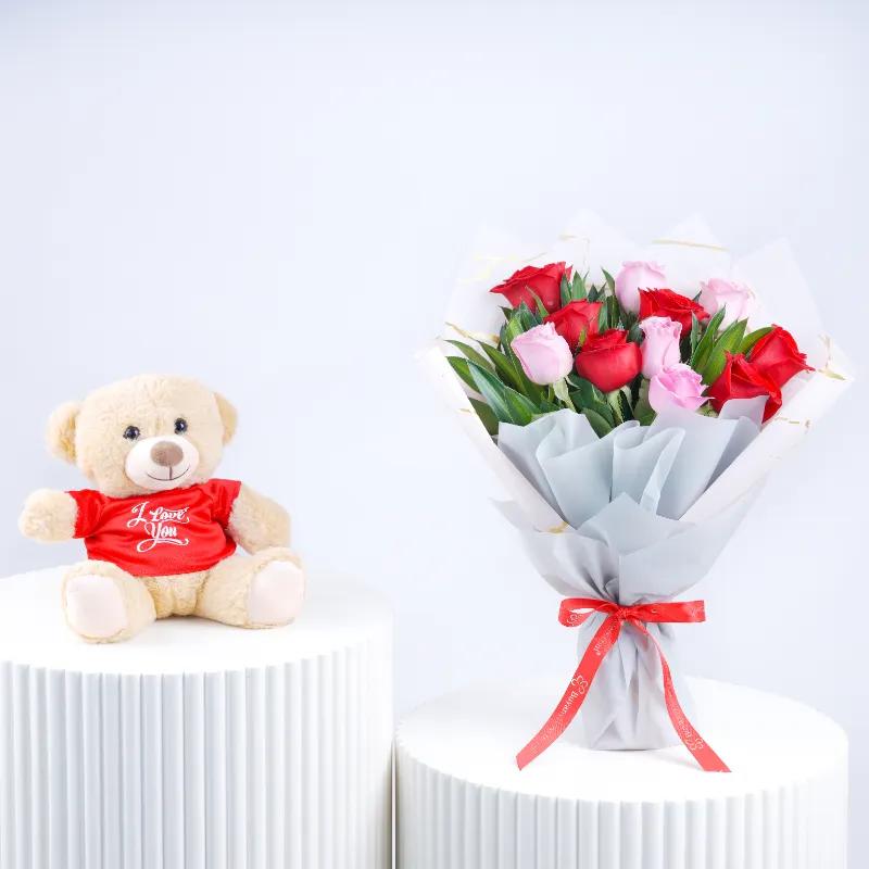 Cute 11 Roses Bouquet and I Love You Teddy - Gift Sets gift from Buy Any Flowers Dubai in Al Quoz Industrial Area 4, Dubai, UAE