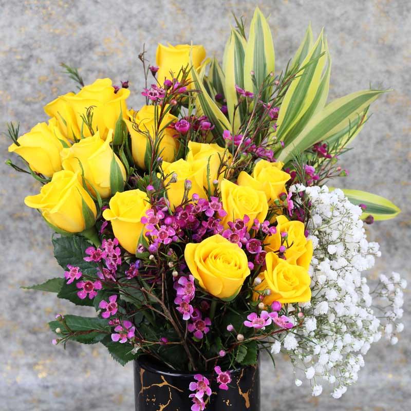 Sunshine 15 Yellow Roses Arrangement - Flowers gift from Buy Any Flowers Dubai in Al Quoz Industrial Area 4, Dubai, UAE - image 2