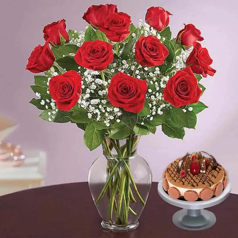 elegant-12-roses-in-vase-and-triple-chocolate-cake_1.webp