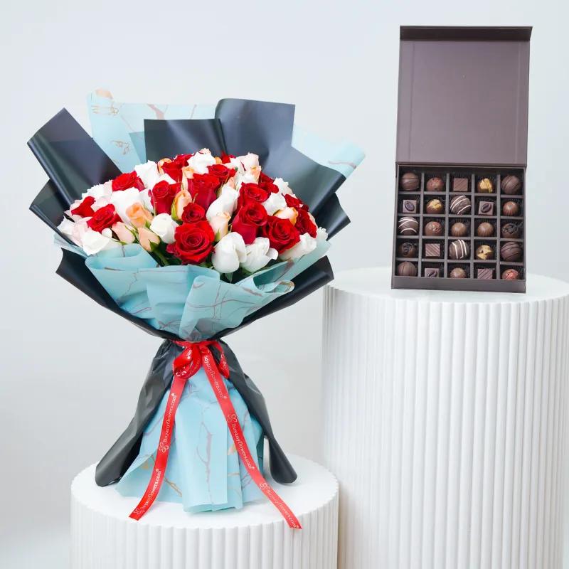 Bold and Beautiful 75 Roses Bouquet With Chocolate - Flowers gift from Buy Any Flowers Dubai in Al Quoz Industrial Area 4, Dubai, UAE