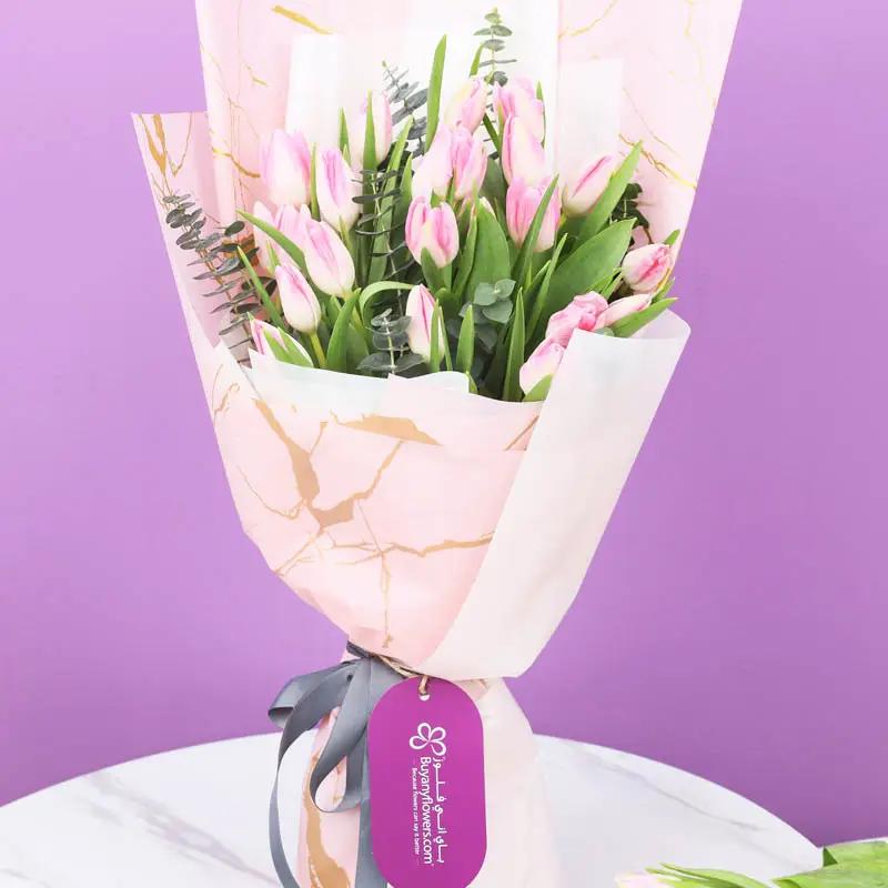Delicate 21 Pink Tulips Bouquet - Flowers gift from Buy Any Flowers Dubai in Al Quoz Industrial Area 4, Dubai, UAE - image 2