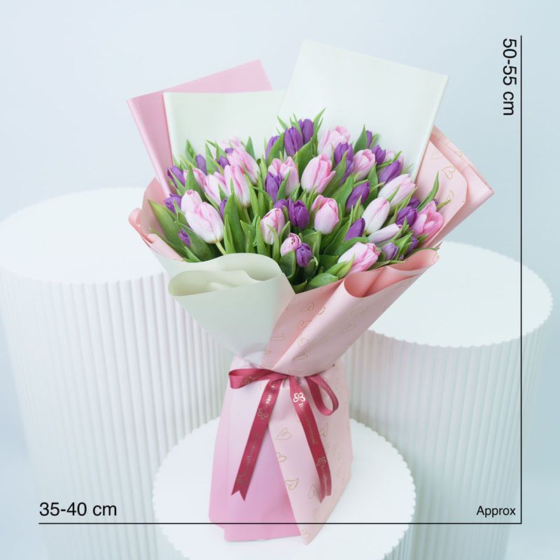 باقة جميلة من 51 زهرة توليب وردية وبنفسجية thumbnail 4