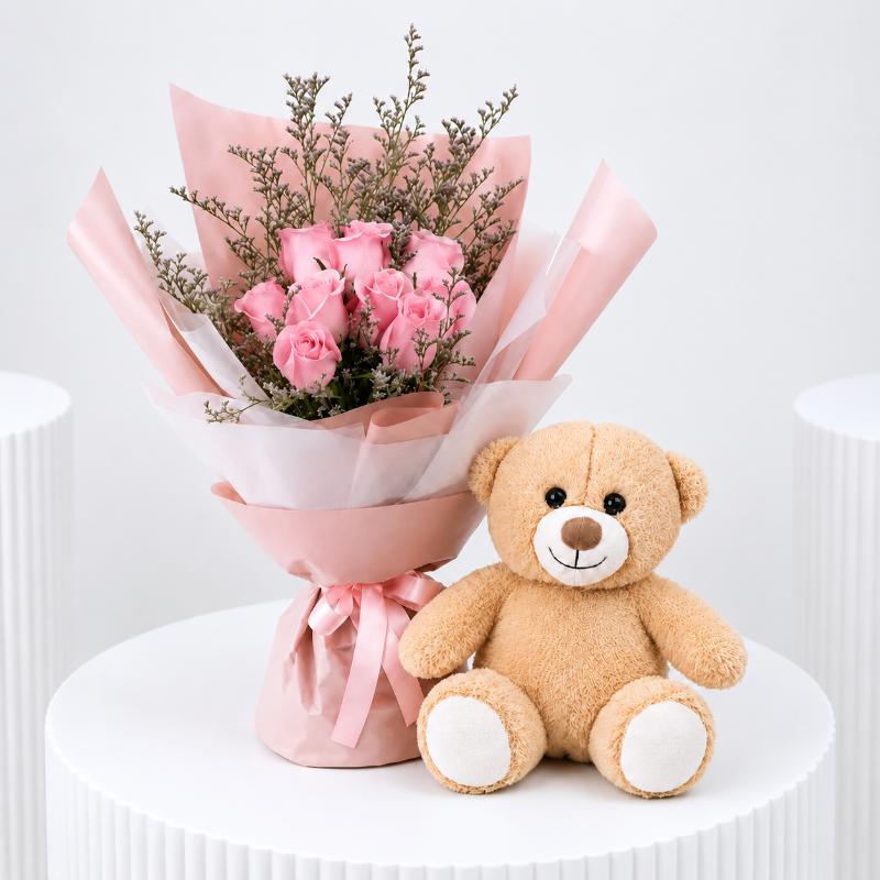 Desperate Pink and Teddy Bear - Gifts gift from Buy Any Flowers Dubai in Al Quoz Industrial Area 4, Dubai, UAE