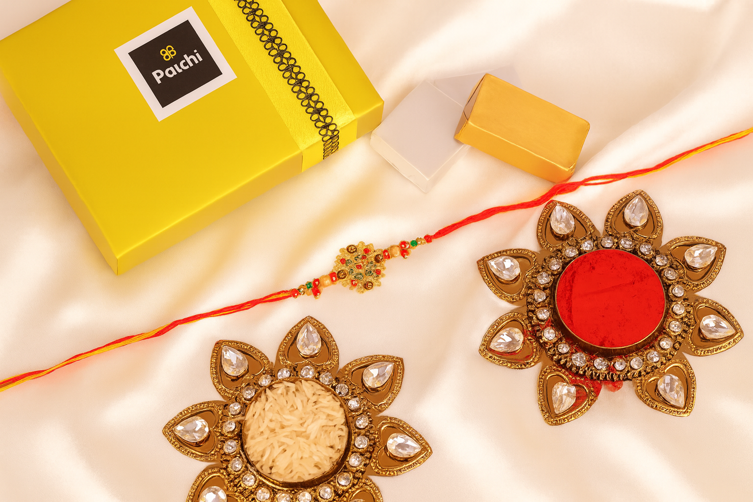 Designer Colorful Rakhi and Patchi Chocolates - Chocolates gift from Buy Any Flowers Dubai in Al Quoz Industrial Area 4, Dubai, UAE