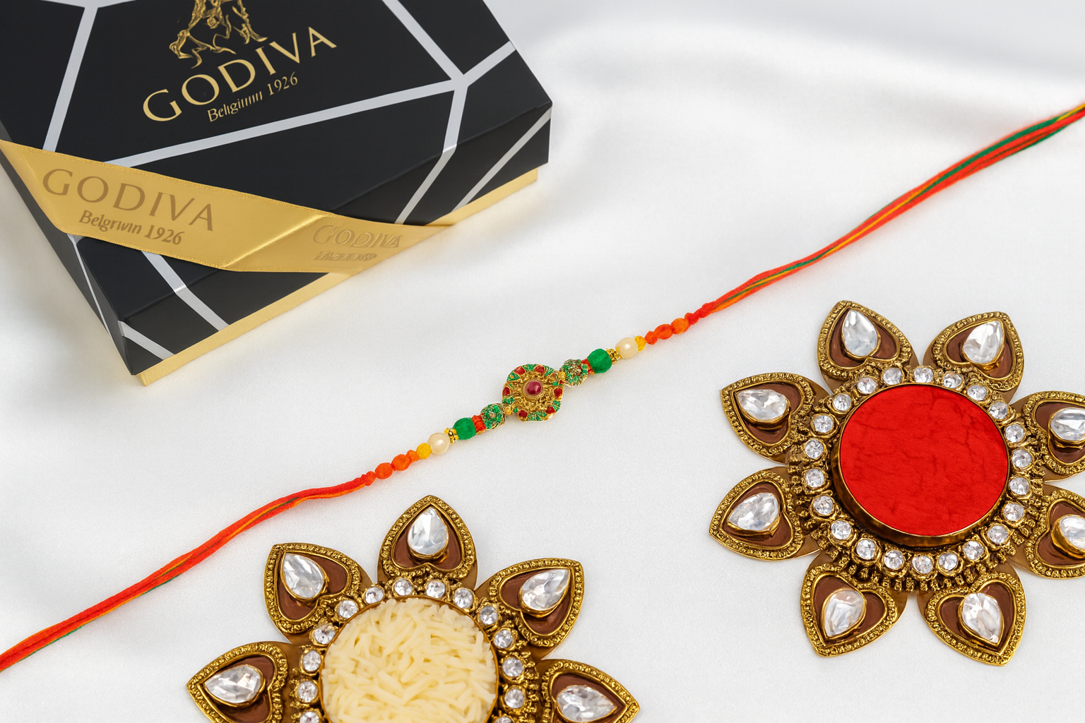 Antique Green Rakhi and Godiva Naps - Chocolates gift from Buy Any Flowers Dubai in Al Quoz Industrial Area 4, Dubai, UAE