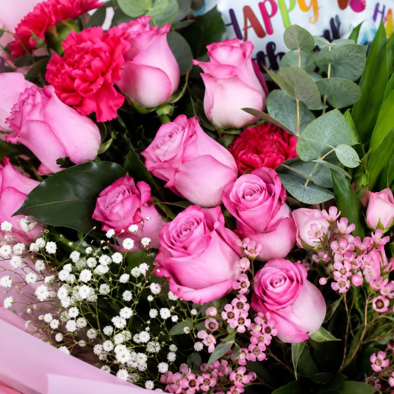 Mauve Flowers and Birthday Balloons Bouquet - Balloons gift from Buy Any Flowers Dubai in Al Quoz Industrial Area 4, Dubai, UAE - image 2