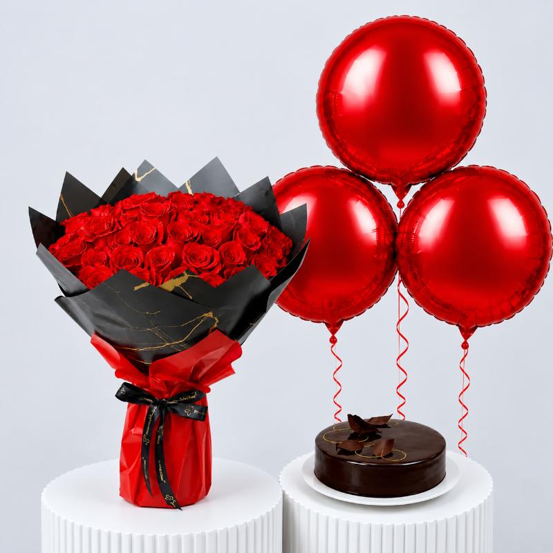 With Love 51 Red Roses Trio - Gift Sets gift from Buy Any Flowers Dubai in Al Quoz Industrial Area 4, Dubai, UAE