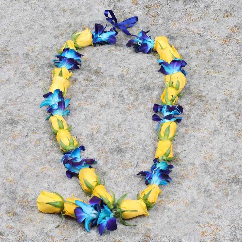 Yellow Roses and Blue Orchid Garland in Dubai