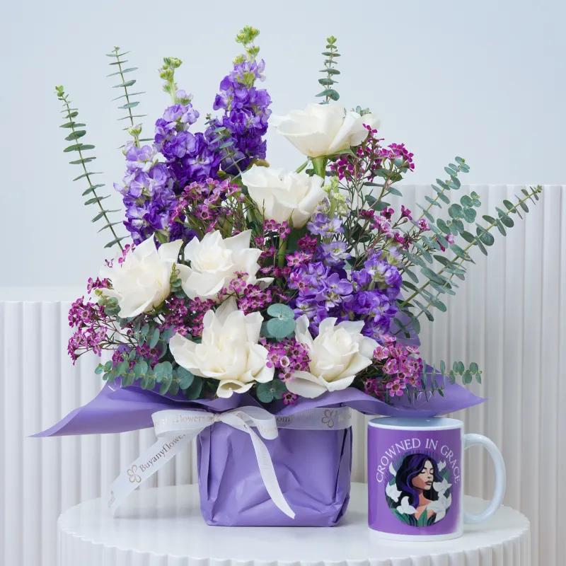 Purple Bloom Vase With Mug - Gift Sets gift from Buy Any Flowers Dubai in Al Quoz Industrial Area 4, Dubai, UAE