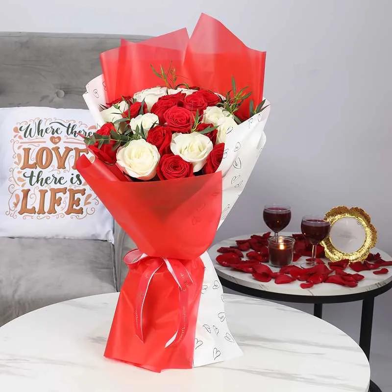 Red and White Beauty 21 Roses Bouquet - Flowers gift from Buy Any Flowers Dubai in Al Quoz Industrial Area 4, Dubai, UAE