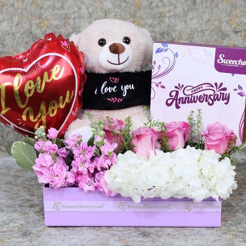 Mauve Anniversary Flower Hamper thumbnail 3