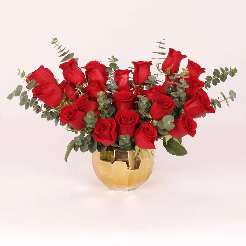 Golden Love 25 Red Roses - Flowers gift from Buy Any Flowers Dubai in Al Quoz Industrial Area 4, Dubai, UAE