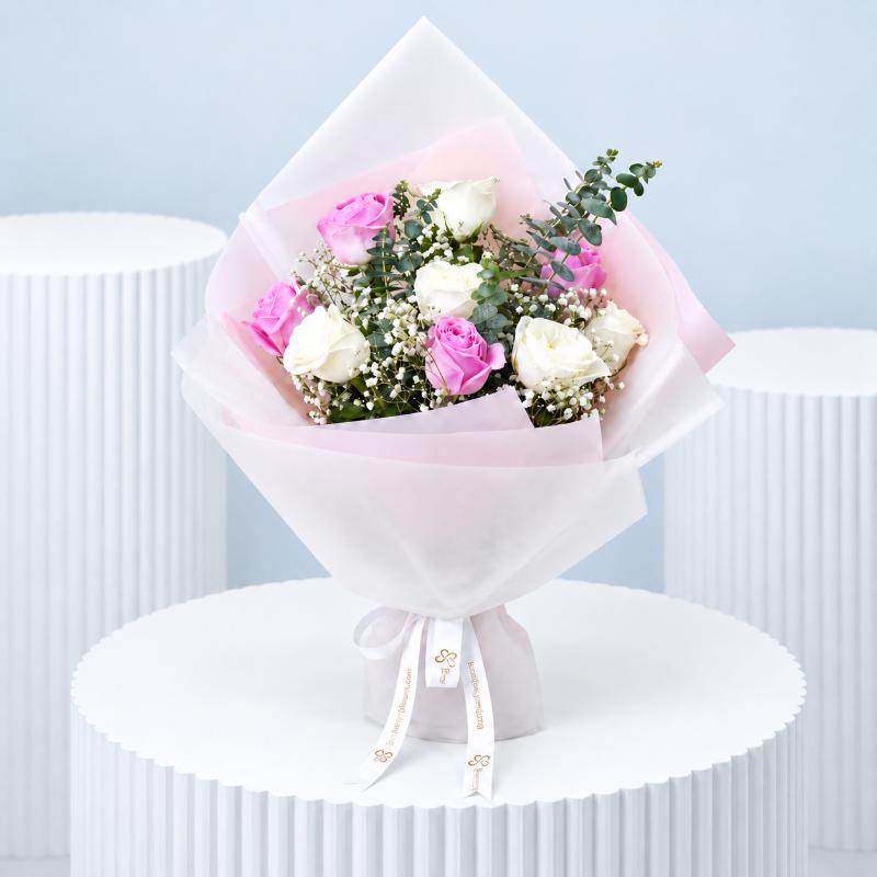 Pastel Grace 9 Roses Bouquet - Flowers gift from Buy Any Flowers Dubai in Al Quoz Industrial Area 4, Dubai, UAE