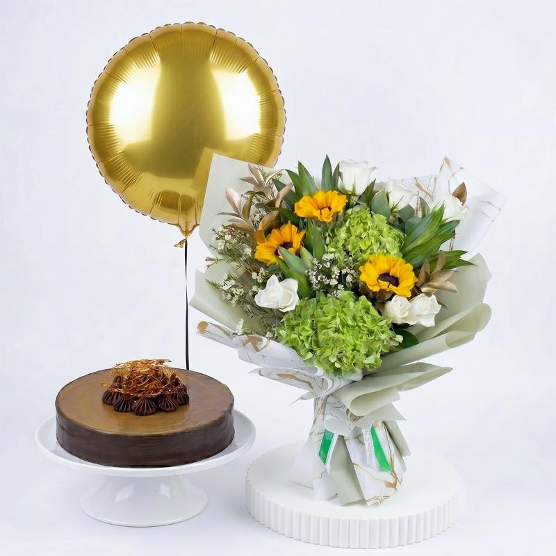 Noor Zahra Bouquet With Cake Combo - Gift Sets gift from Buy Any Flowers Dubai in Al Quoz Industrial Area 4, Dubai, UAE
