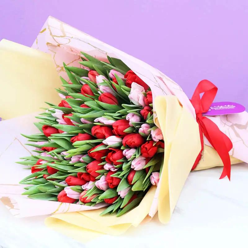 Mysterious 101 Red and Pink Tulips Bouquet - Flowers gift from Buy Any Flowers Dubai in Al Quoz Industrial Area 4, Dubai, UAE - image 4