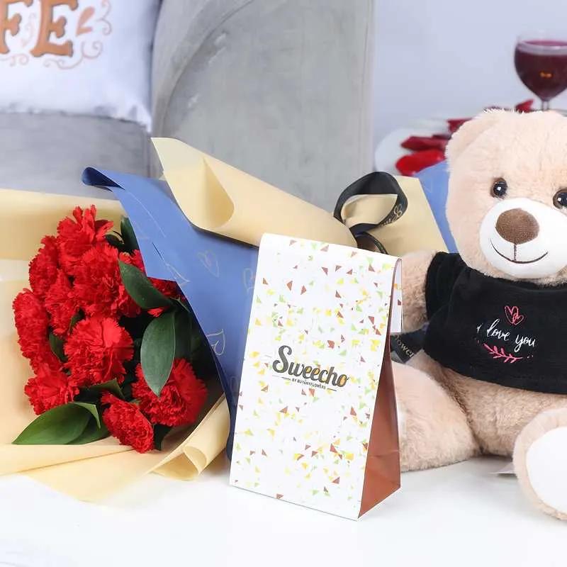 Love 11 Red Carnations Bouquet Trio Combo thumbnail 2