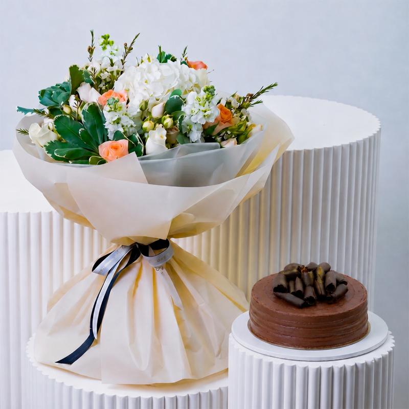Peach Ivory Flower and Cake in Dubai