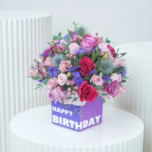 Birthday Wishes Flowers In a Glass Vase 1