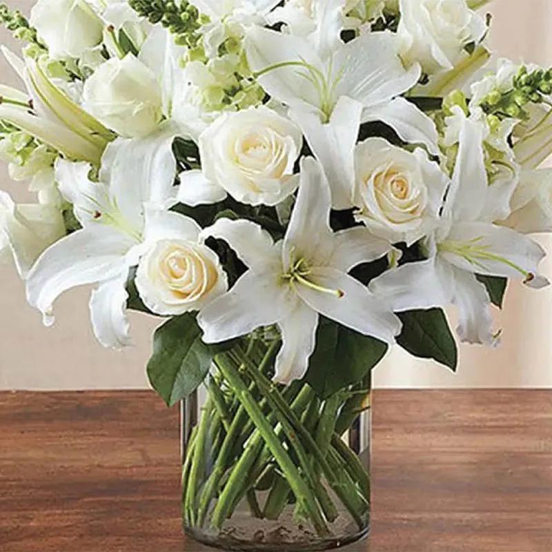 All White Classic Flowers In Vase thumbnail 3