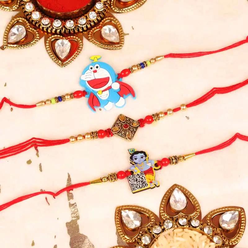 Kundan Krishna and Doremon Rakhi Set of 3 - Gifts gift from Buy Any Flowers Dubai in Al Quoz Industrial Area 4, Dubai, UAE