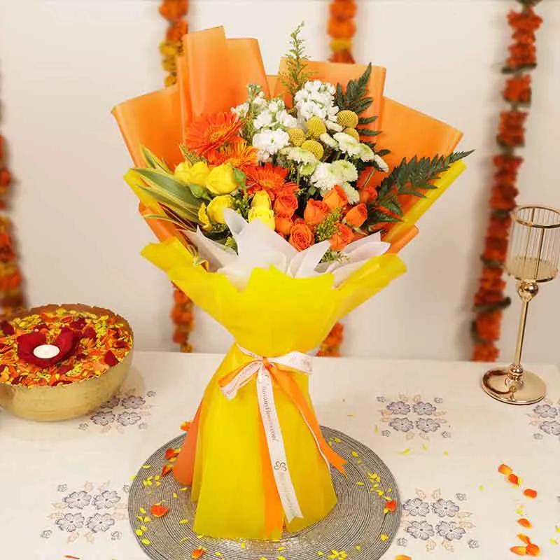 Diwali Sparkle Mix Flower Bouquet thumbnail 1
