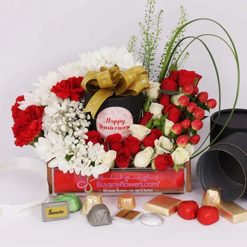Anniversary Floral and Chocolate Arrangement in Dubai
