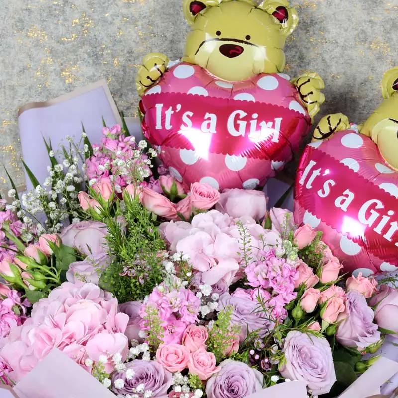 Pastel Flowers and Its a Girl Balloons Bouquet thumbnail 3