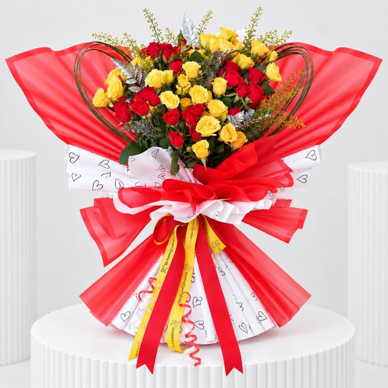 Crimson Gold Grand Rose Bouquet - Flowers gift from Buy Any Flowers Dubai in Al Quoz Industrial Area 4, Dubai, UAE