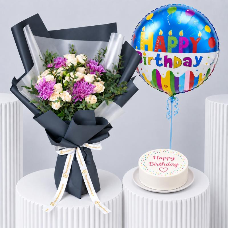 Peach Radiance Birthday Trio - Gift Sets gift from Buy Any Flowers Dubai in Al Quoz Industrial Area 4, Dubai, UAE