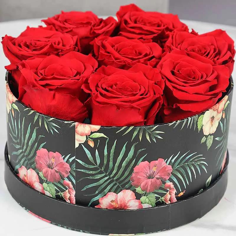 Love 8 Forever Red Roses in Floral Print Box thumbnail 2