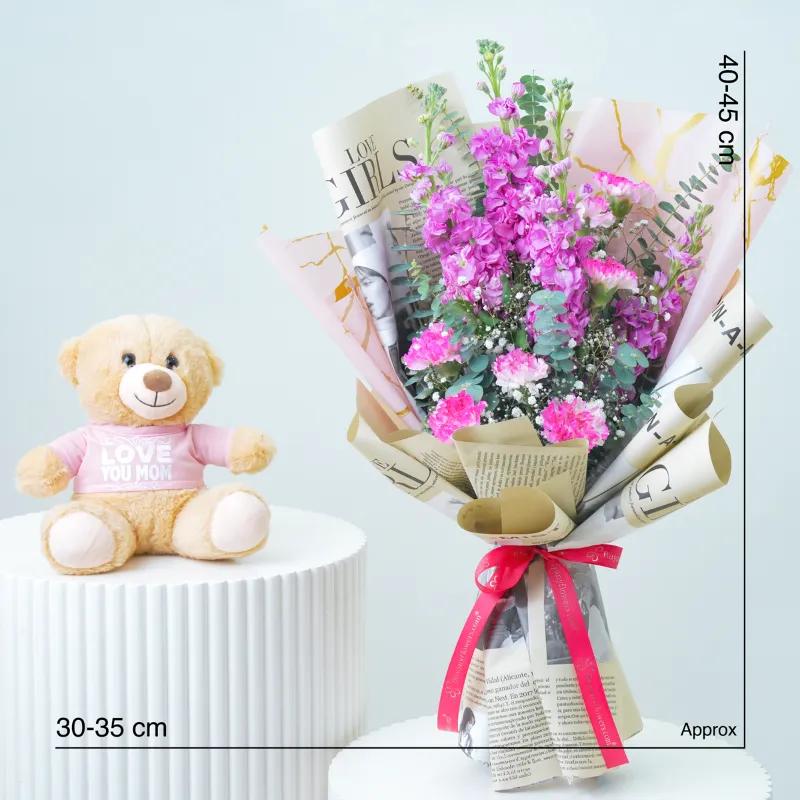 Blushing Pink Bouquet With Teddy - Gift Sets gift from Buy Any Flowers Dubai in Al Quoz Industrial Area 4, Dubai, UAE - image 4
