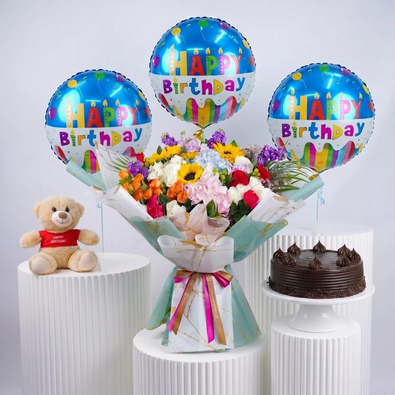Paradise Mix Flower Bouquet and Cake Bundle in Dubai
