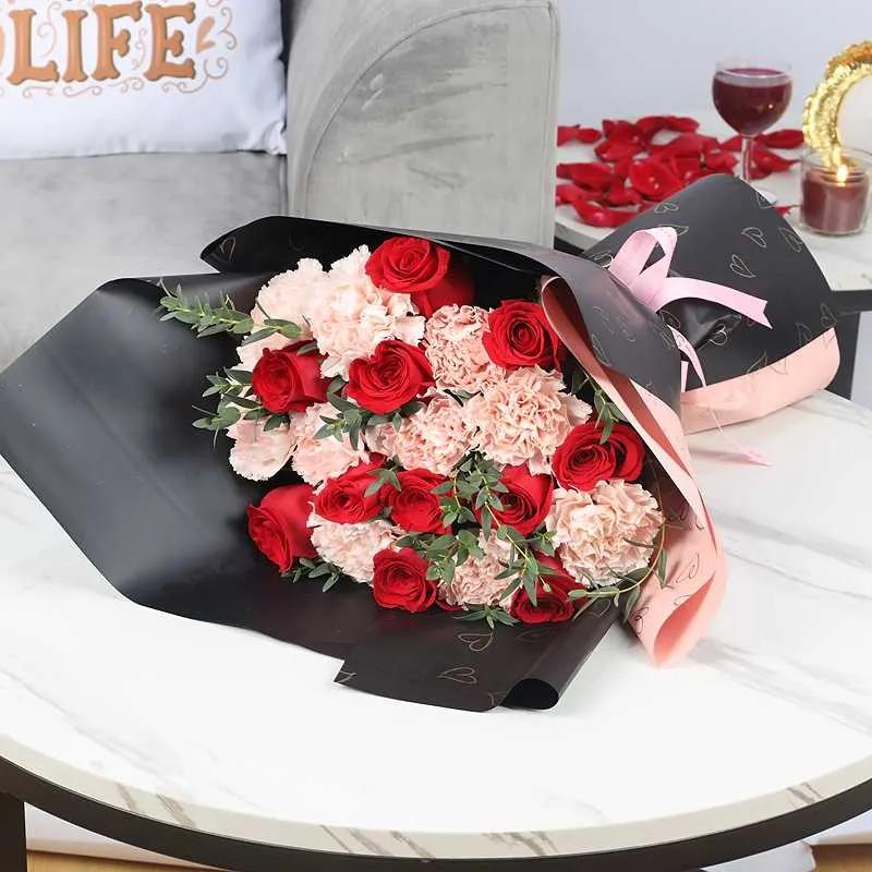 Queen 21 Red Roses and Pink Carnations Bouquet thumbnail 4