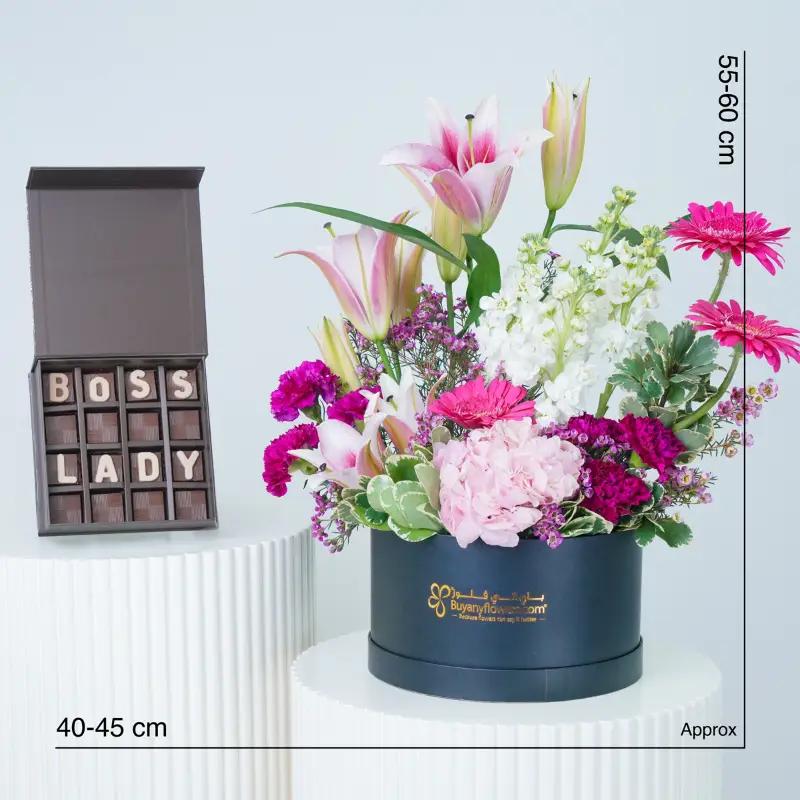 Pink Velvet Bloom Box with Chocolate - Gift Sets gift from Buy Any Flowers Dubai in Al Quoz Industrial Area 4, Dubai, UAE - image 3