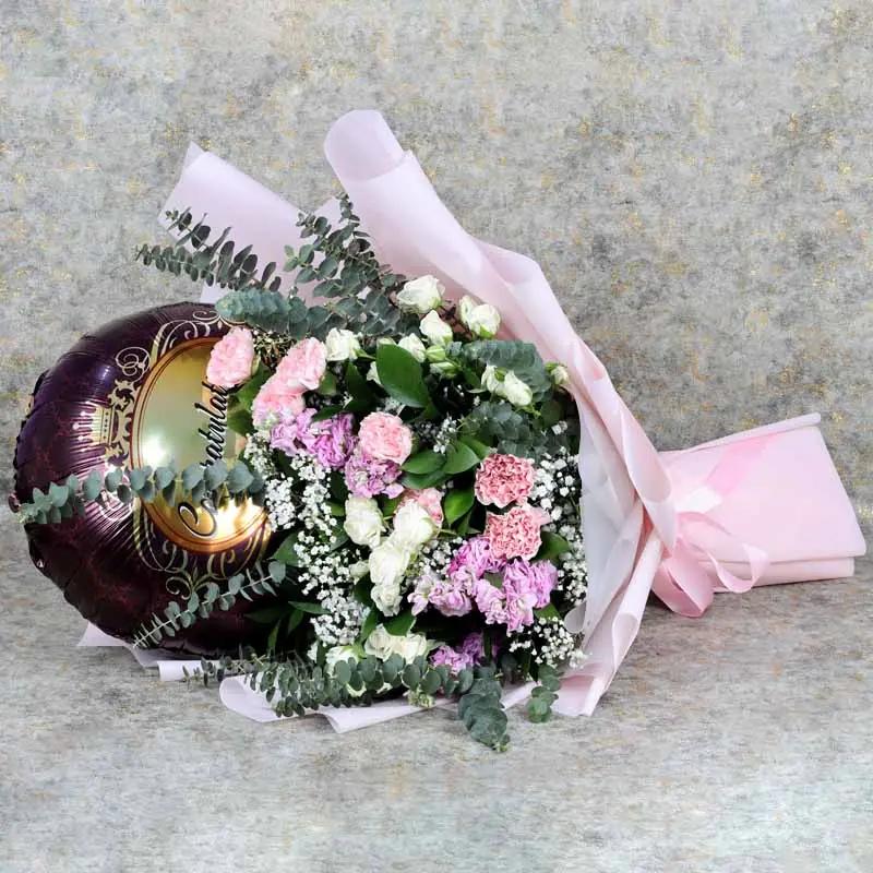 Pastel Flower and Congratulation Balloon Bouquet thumbnail 4