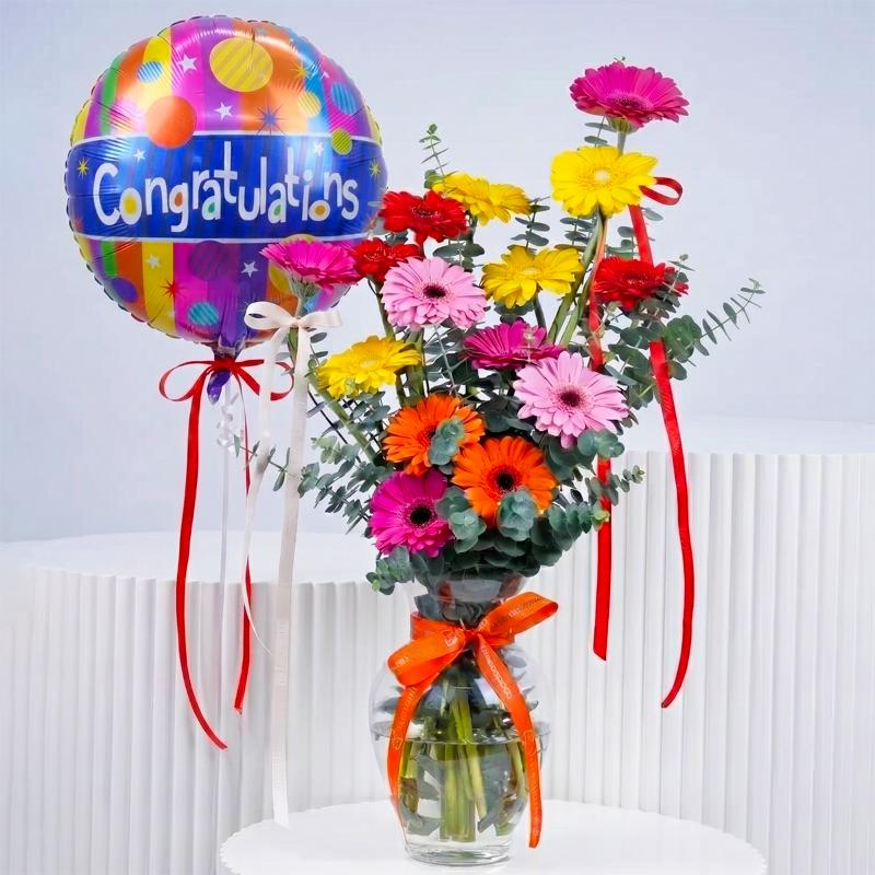 Nature 15 Gerberas with Congrats Balloon in Dubai