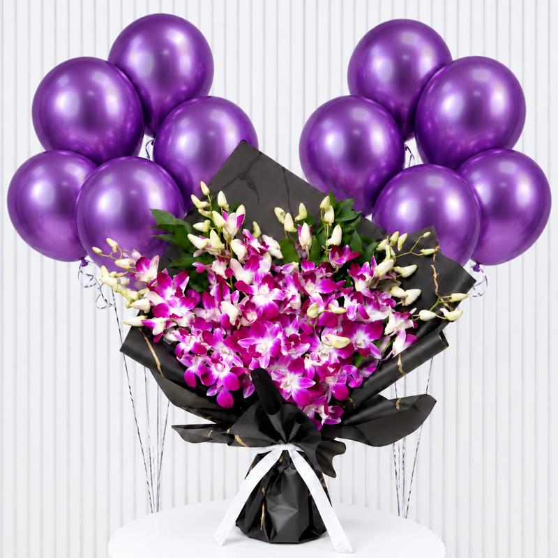 Purple Orchid and Latex Balloons - Gift Sets gift from Buy Any Flowers Dubai in Al Quoz Industrial Area 4, Dubai, UAE