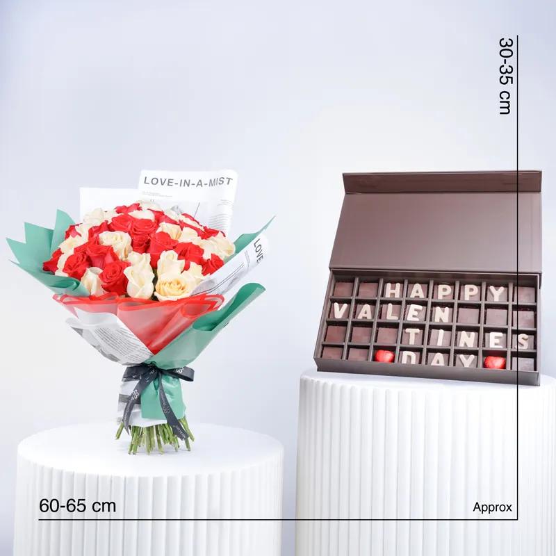 Peach Cherry 51 Roses Bouquet With Chocolate - Gift Sets gift from Buy Any Flowers Dubai in Al Quoz Industrial Area 4, Dubai, UAE - image 3