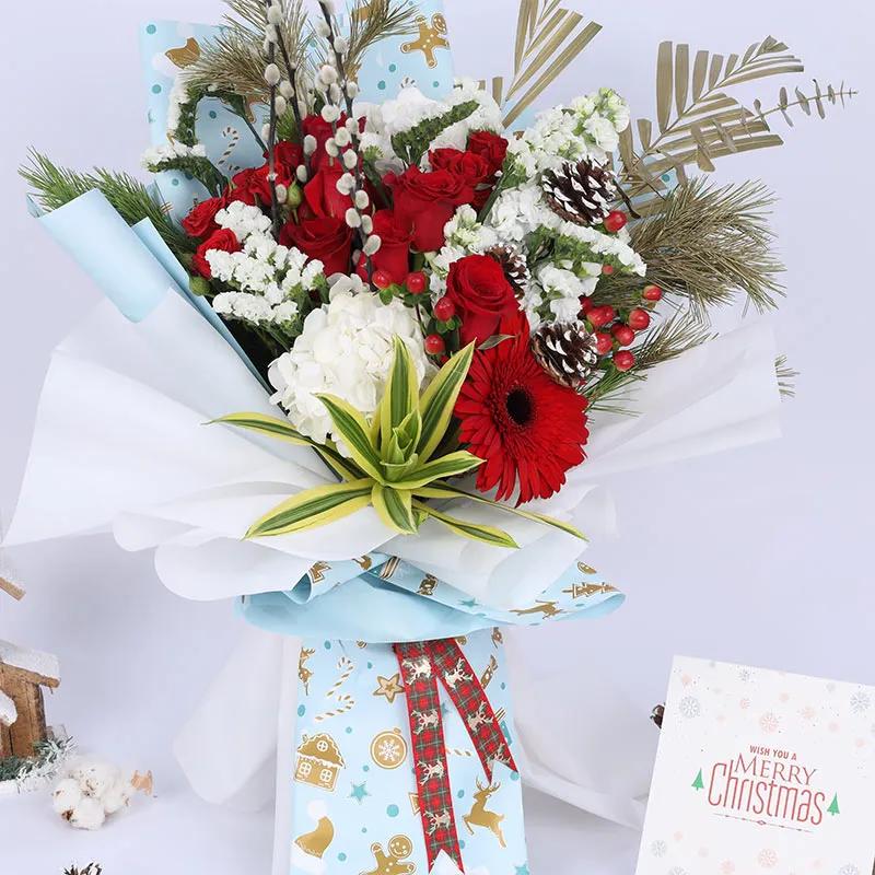 Holiday Greetings Flower Bouquet and Chocolates thumbnail 2