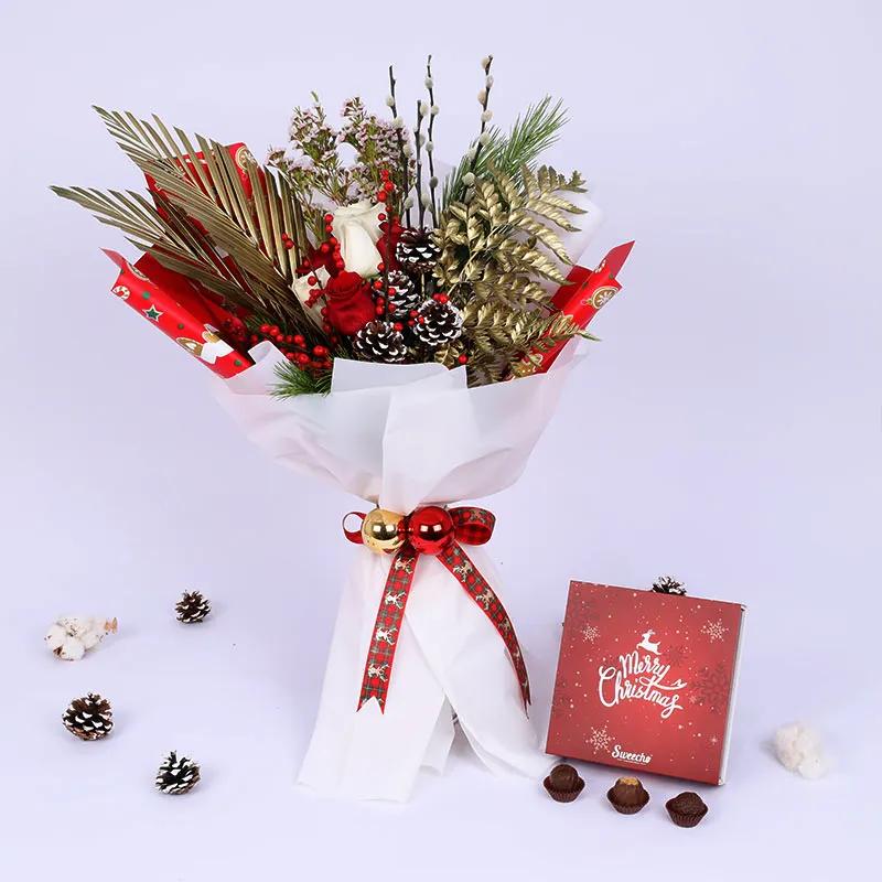 Seasons Greetings Flower Bouquet and Chocolates in Dubai